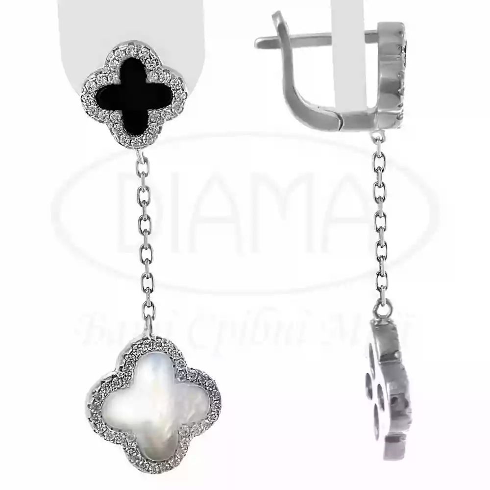 Срібні сережки з Перламутром та Оніксом фото 1