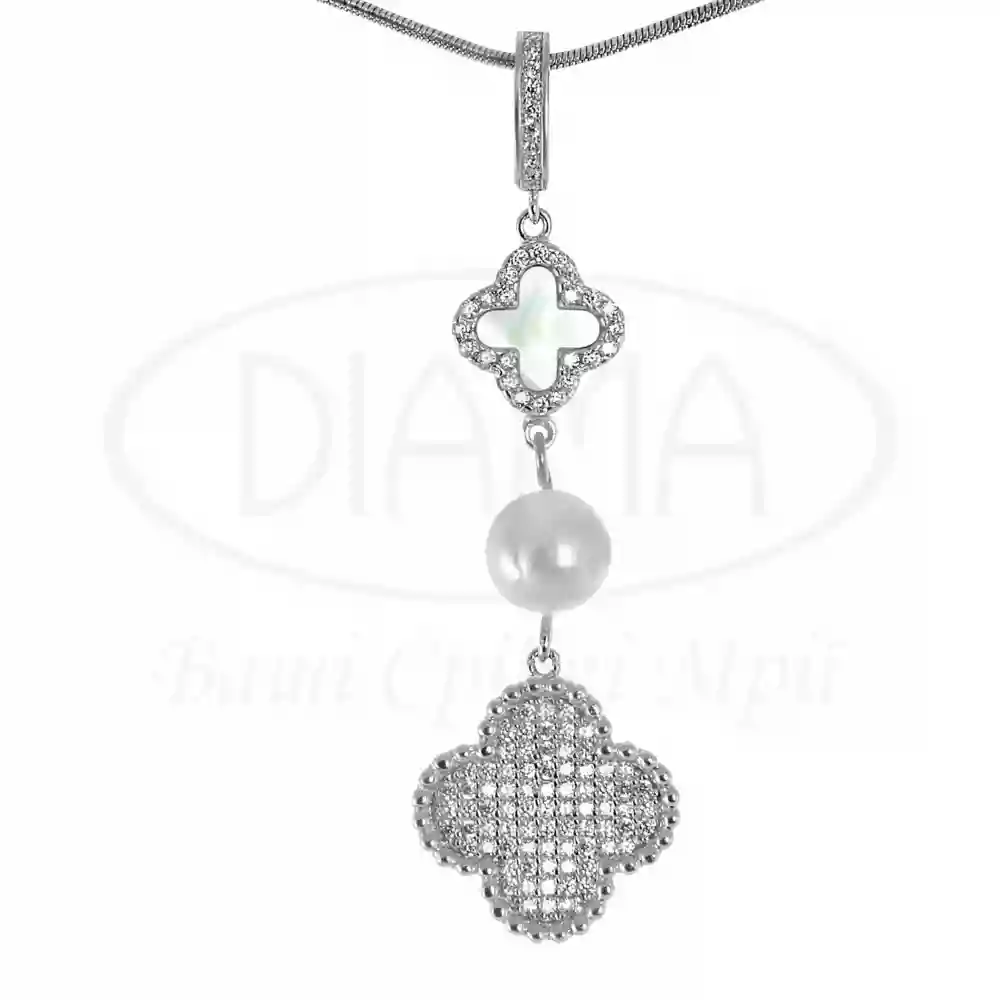 Срібна підвіска з білим Перламутром та Перлиною фото 1