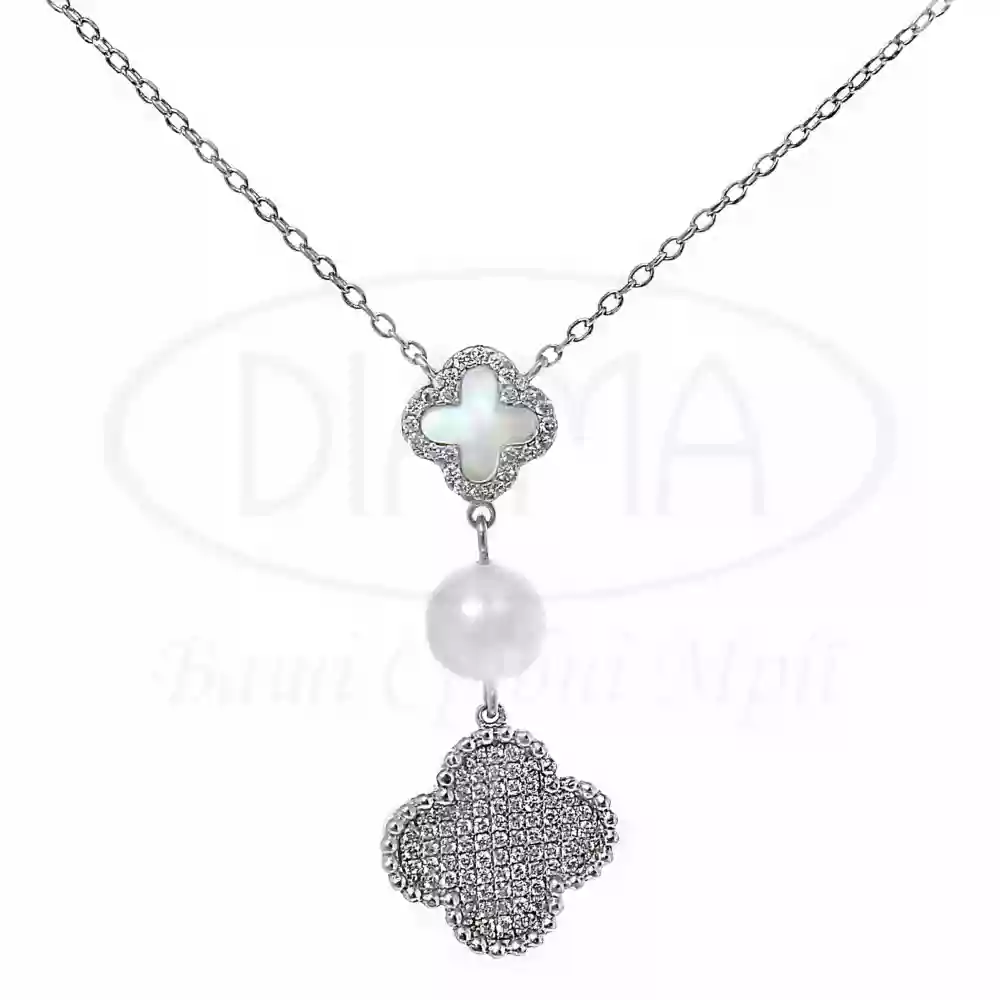 Срібне кольє з білим Перламутром та Перлиною фото 1