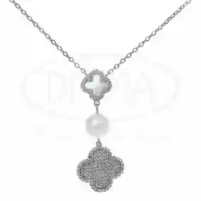 Срібне кольє з білим Перламутром та Перлиною