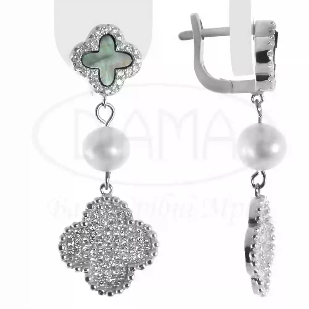 Срібні сережки з чорним Перламутром та Перлиною фото 1