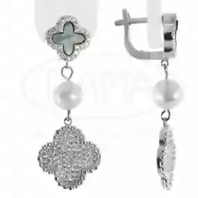 Срібні сережки з чорним Перламутром та Перлиною