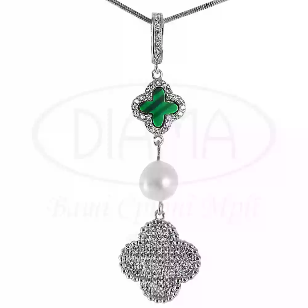 Срібний підвіс з малахітом та перлиною фото 1
