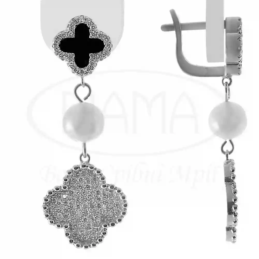 Сережки срібні з Оніксом та Перлиною фото 1