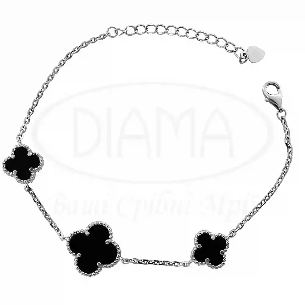 Срібний браслет "Клевер" з Оніксом фото 1