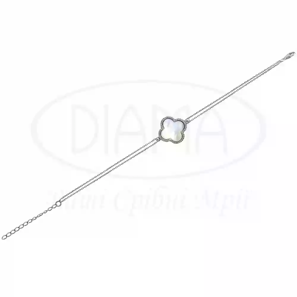 Браслет срібний з білою Конюшиною фото 1