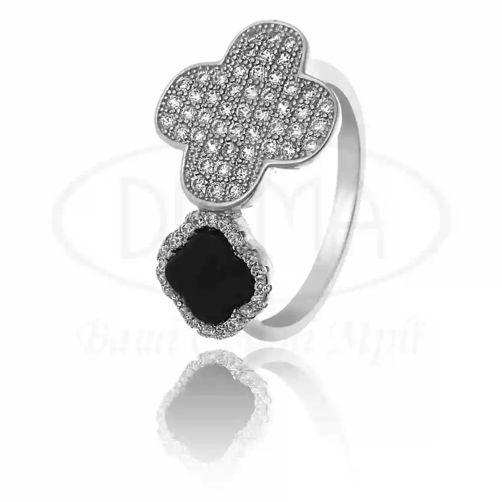 Каблучка срібна з оніксом та цирконом фото 1