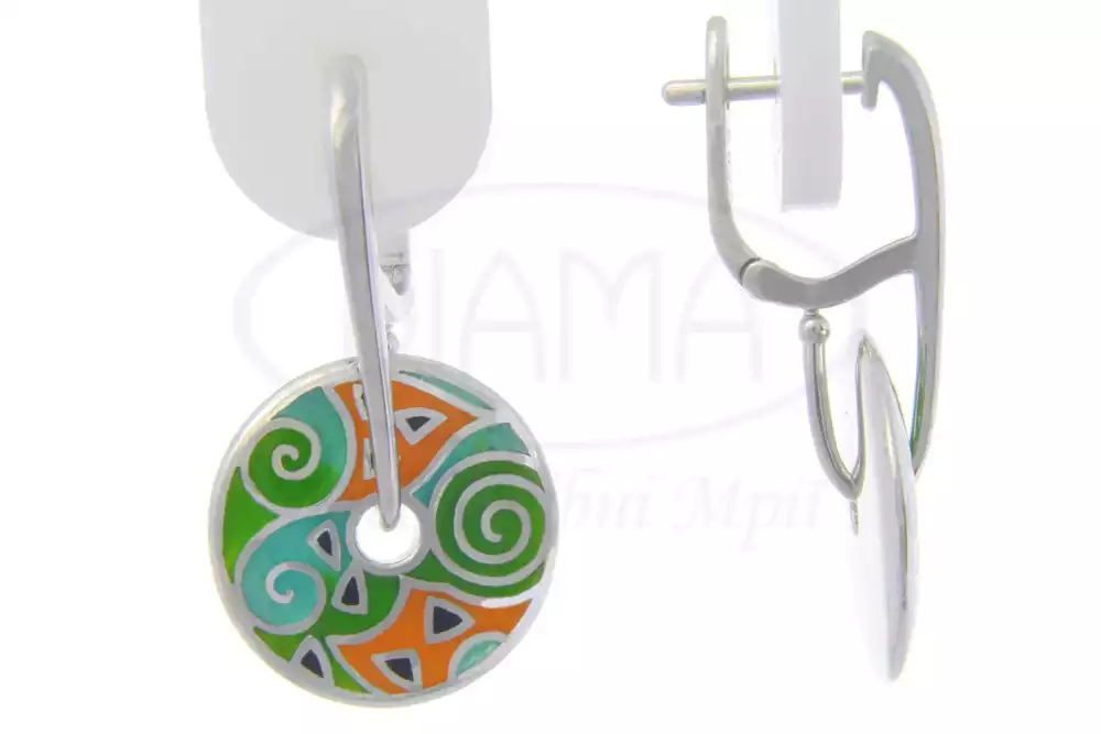 Сережки срібні з емаллю фото 1