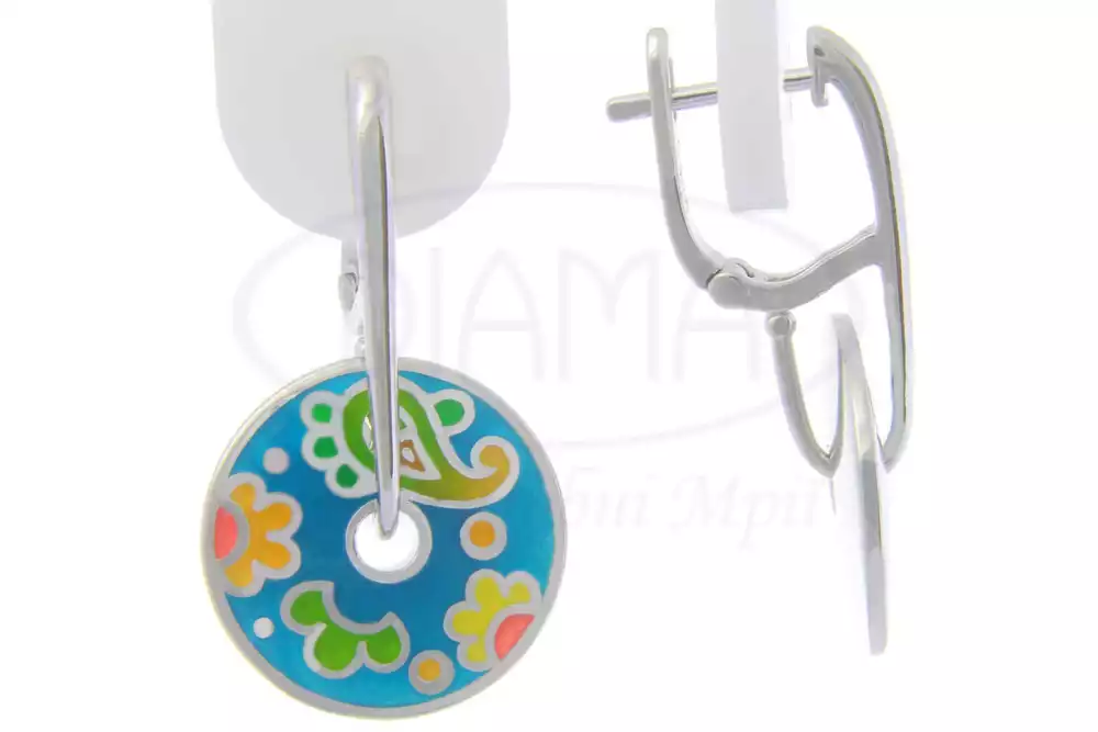 Сережки срібні з емаллю фото 1