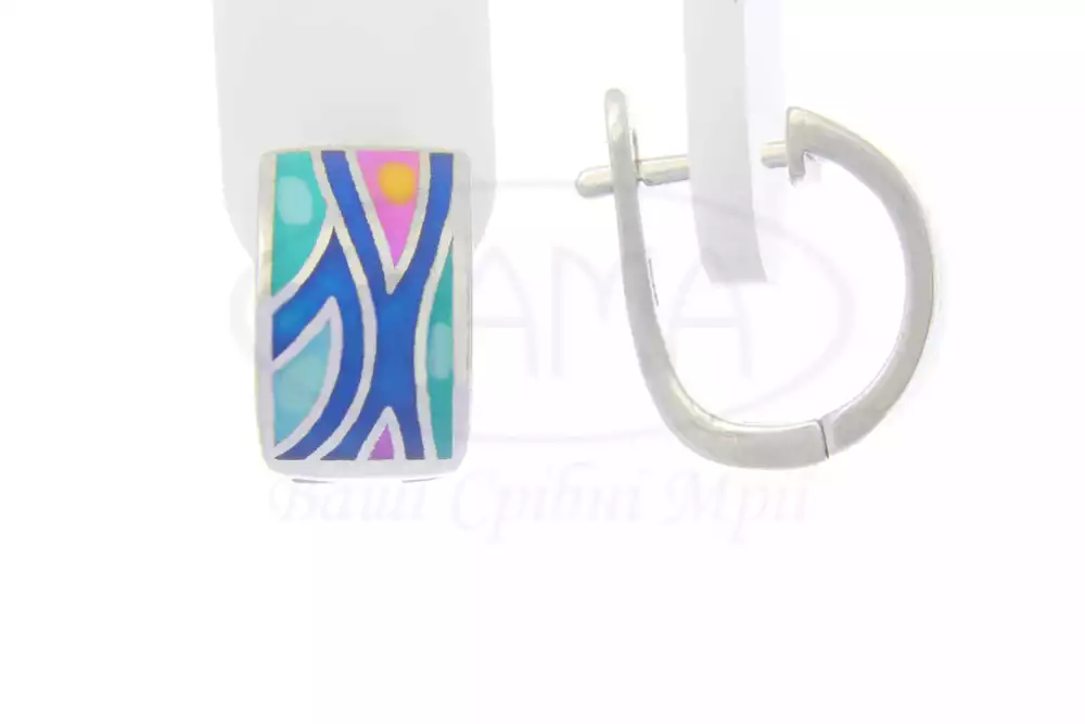 Сережки срібні з емаллю фото 1
