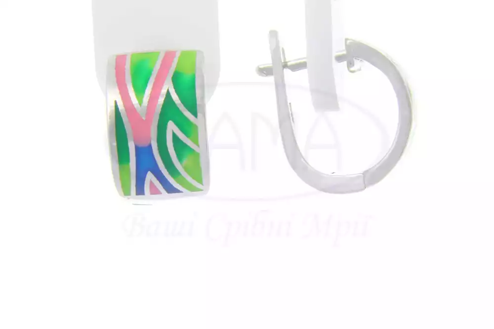Сережки срібні з емаллю фото 1
