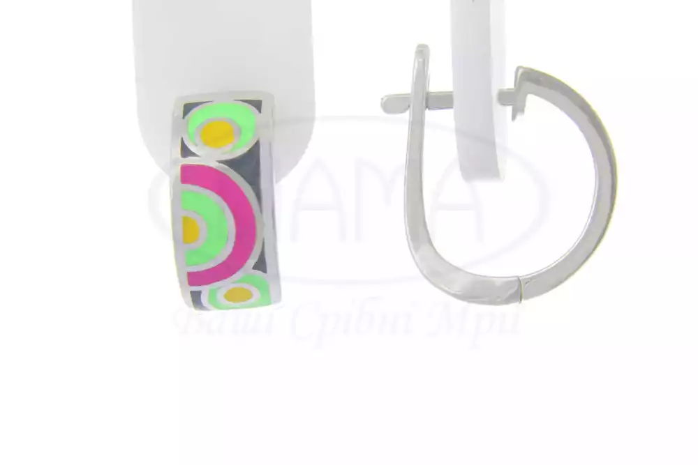 Сережки срібні з емаллю фото 1