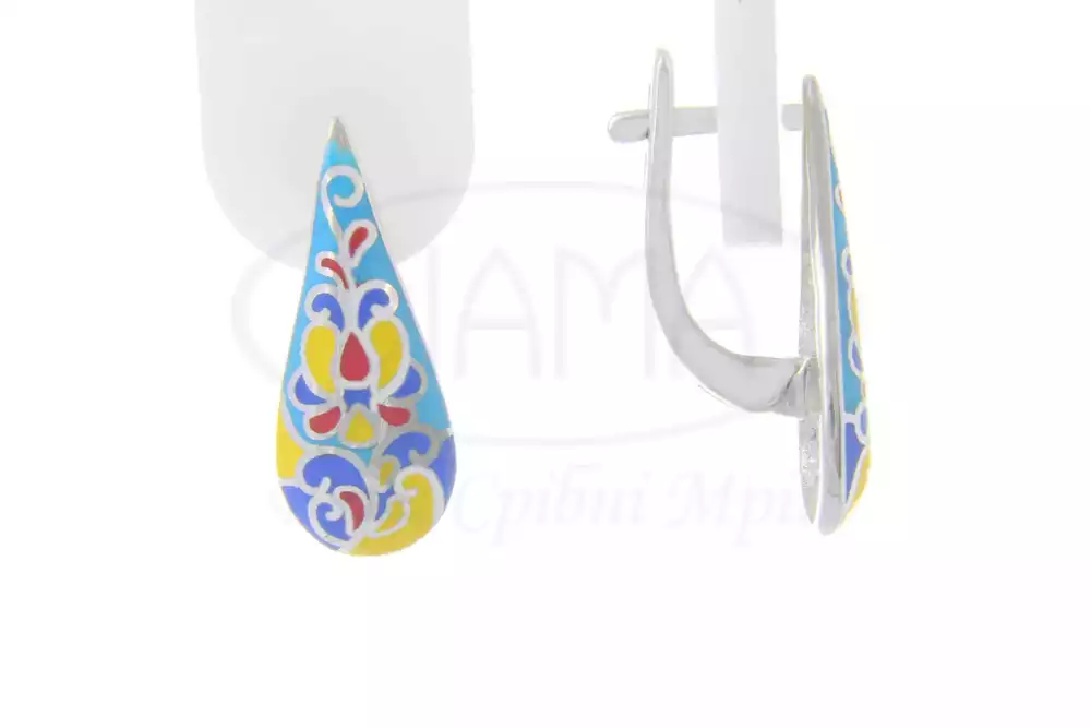 Сережки срібні з емаллю фото 1