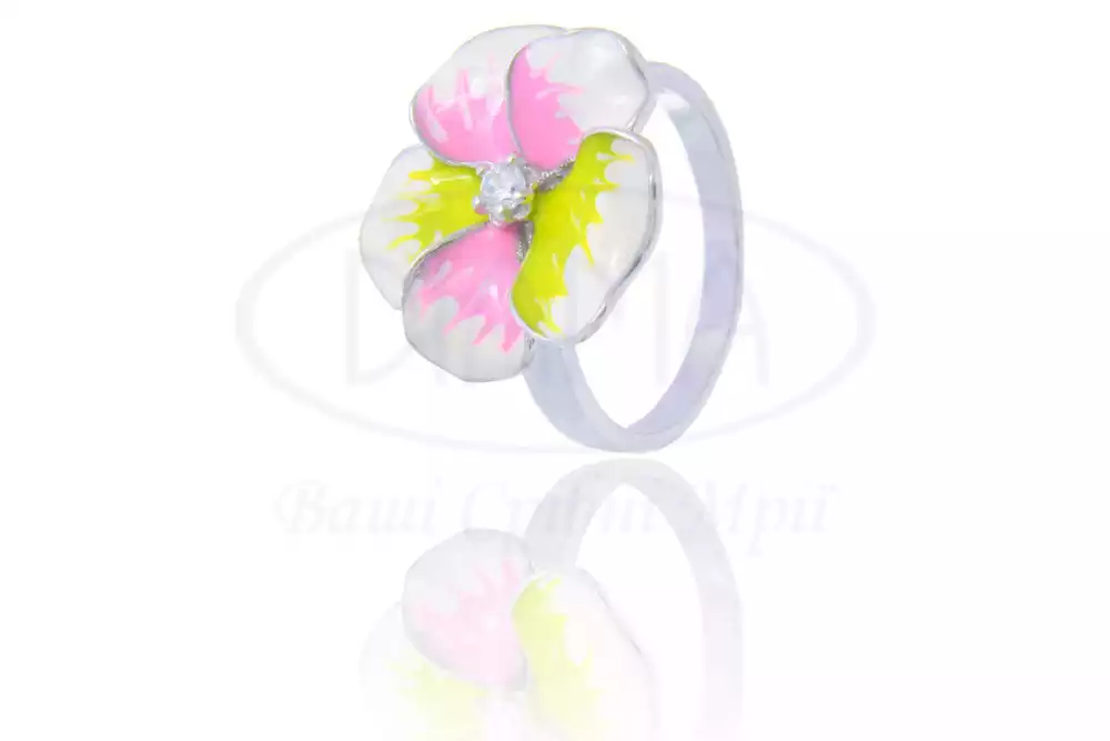 Каблучка срібна з емаллю та цирконом фото 1