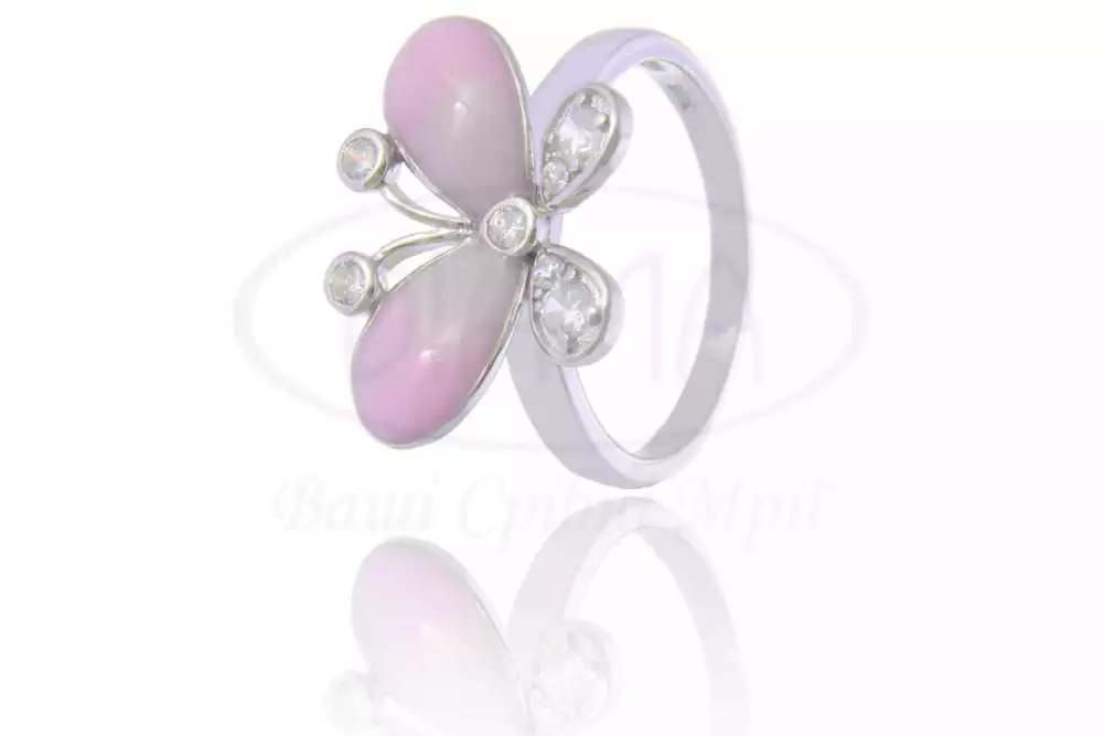 Каблучка срібна з емаллю та цирконом фото 1