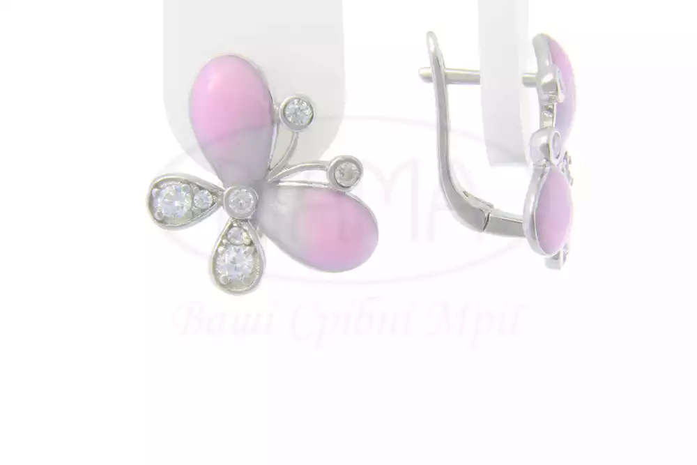 Сережки срібні з емаллю та цирконом фото 1