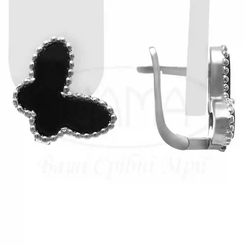 Сережки срібні "Метелик" з Оніксом фото 1