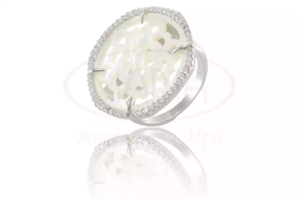 Каблучка срібна з Перламутром та Цирконом фото 1