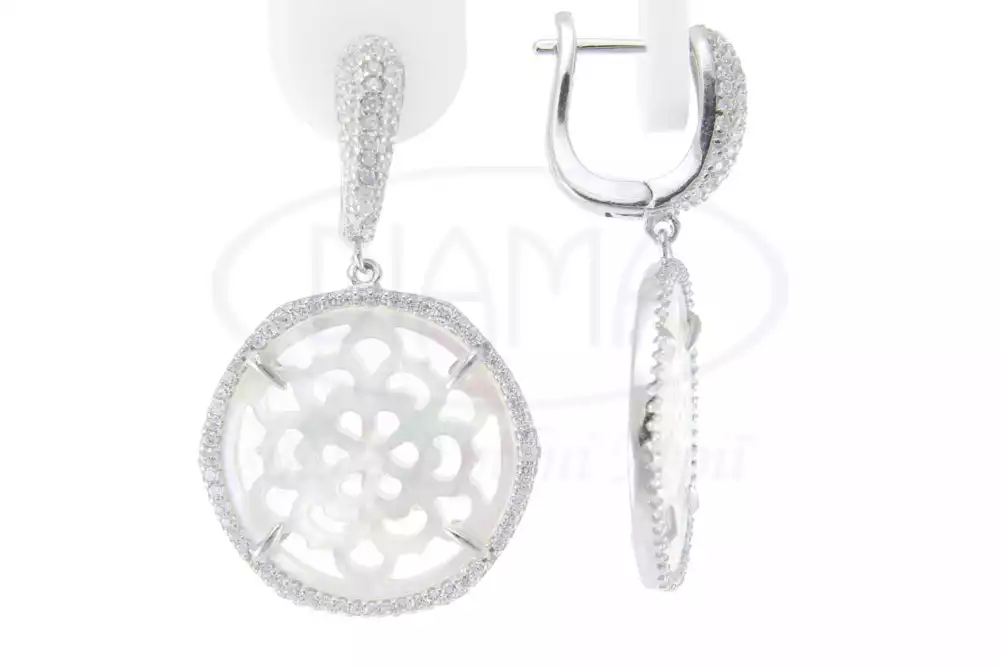 Сережки срібні з Перламутром та Цирконом фото 1