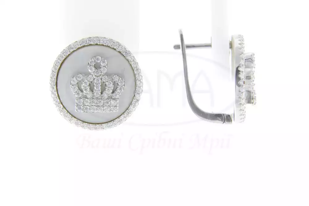 Сережки срібні з Перламутром та Цирконом фото 1