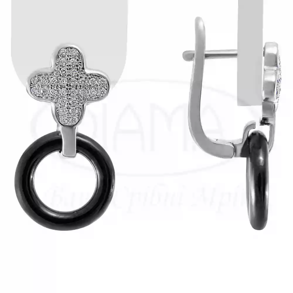 Сережки срібні з Керамікою та Цирконом фото 1