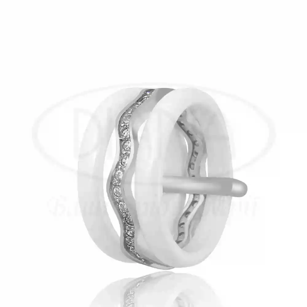 Біла каблучка з керамікою фото 1