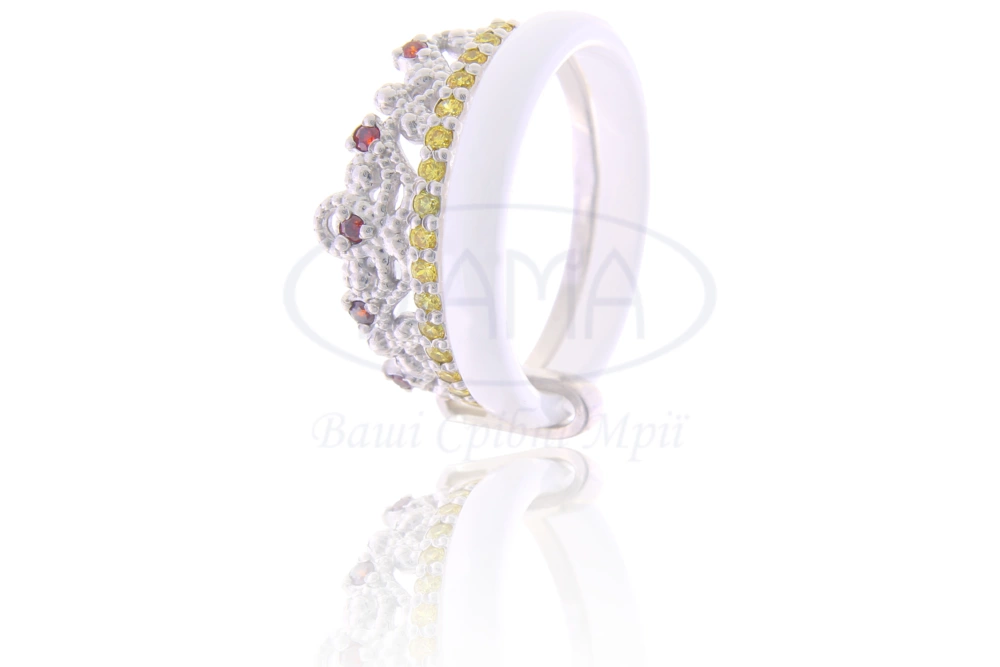 Срібна каблучка в формі корони з керамікою фото 1