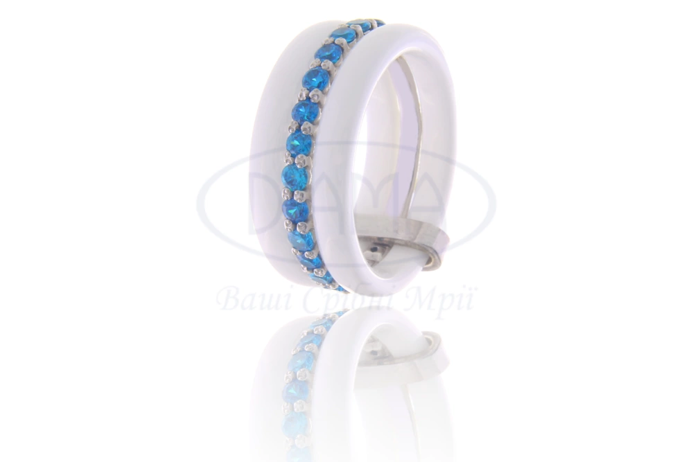 Каблучка срібна з керамікоюта цирконом фото 1