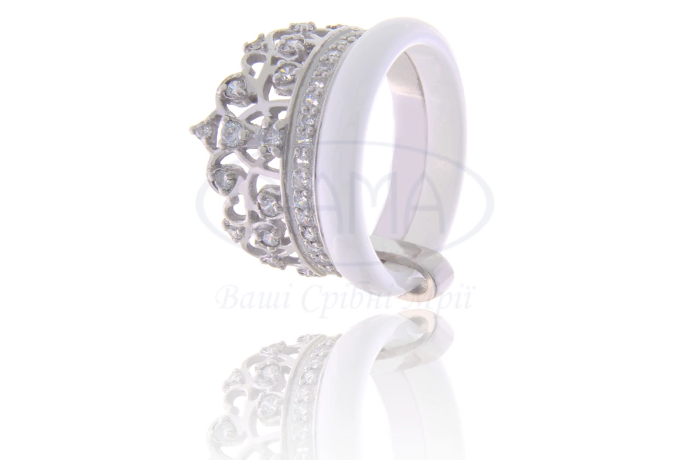 Срібна каблучка Корона з керамікою фото 1