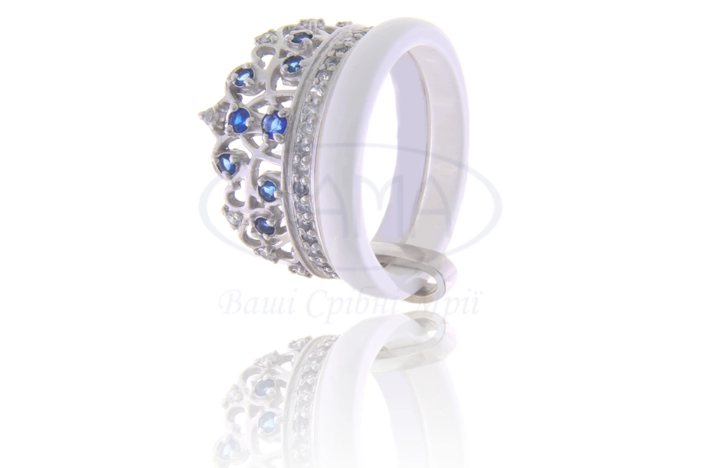 Каблучка срібна Корона з керамікою фото 1