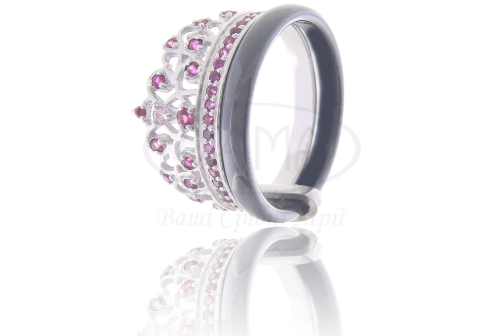 Каблучка Срібна Корона з керамікою фото 1