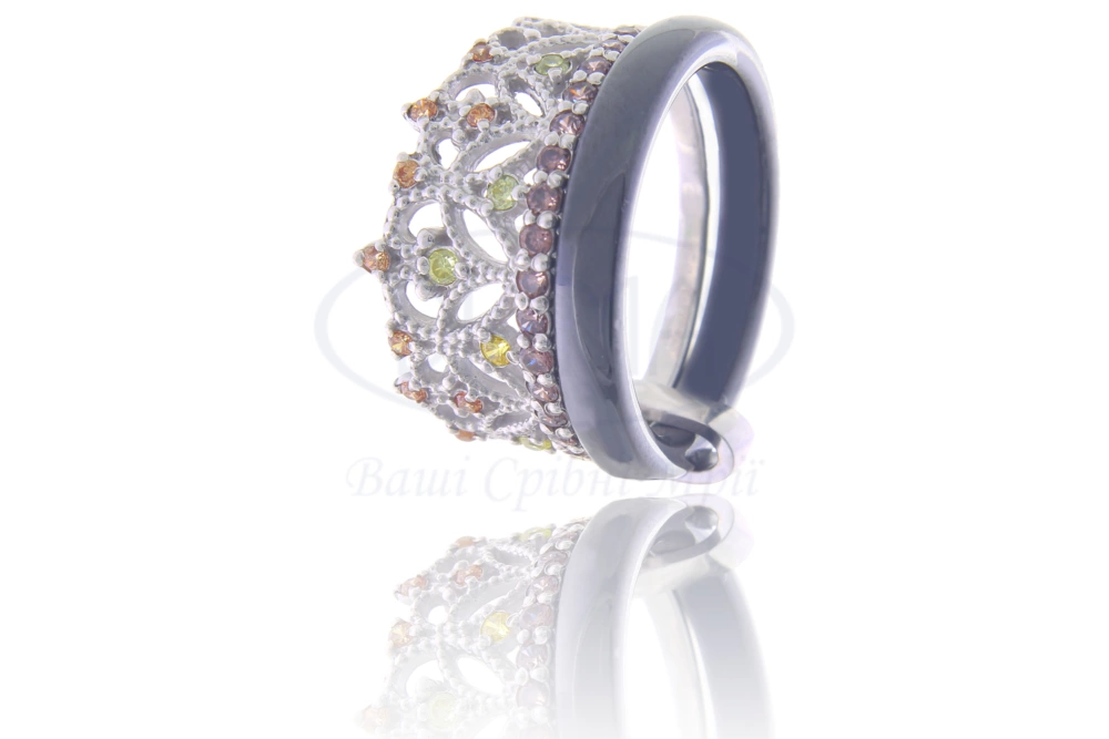 Каблучка срібна Корона з керамікою фото 1