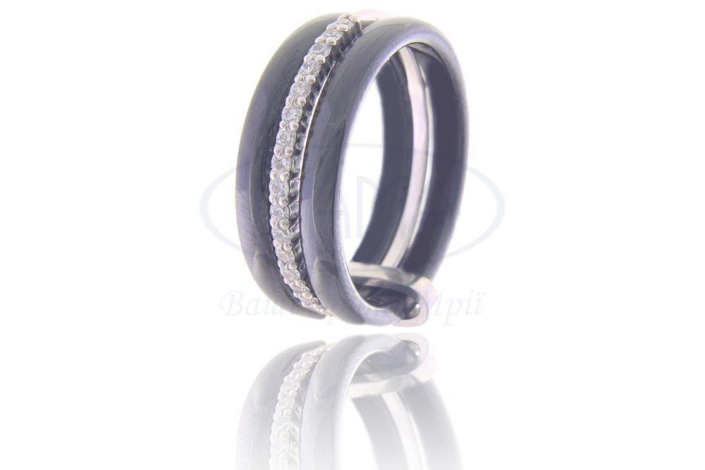 Чорна керамічна каблучка з сріблом фото 1