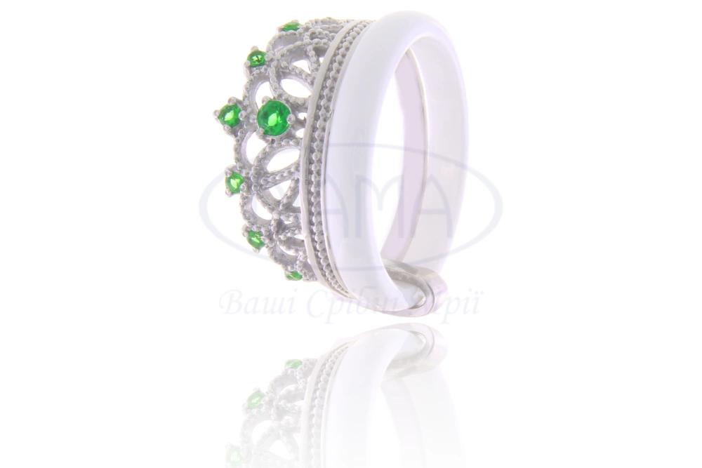 Срібна каблучка Корона з керамікою фото 1