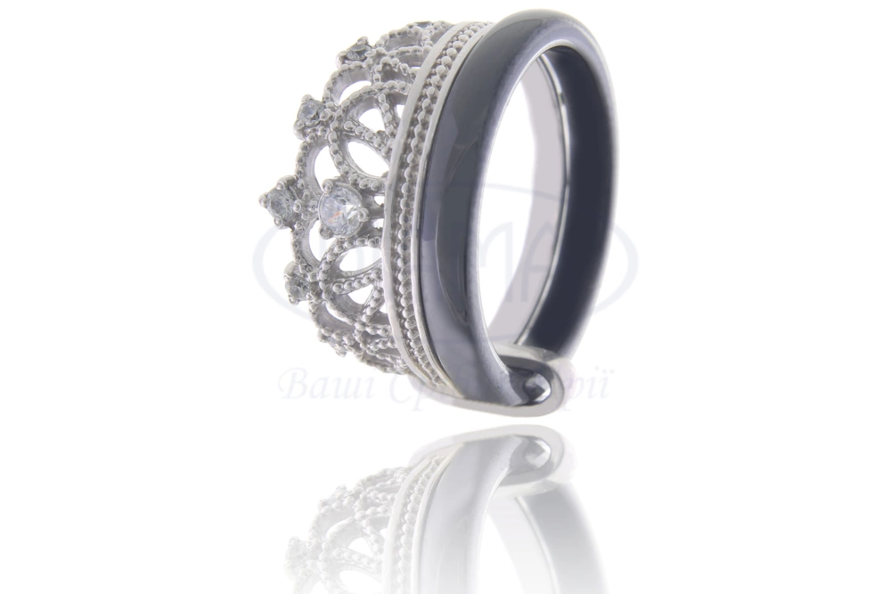 Каблучка срібна Корона з керамікою фото 1