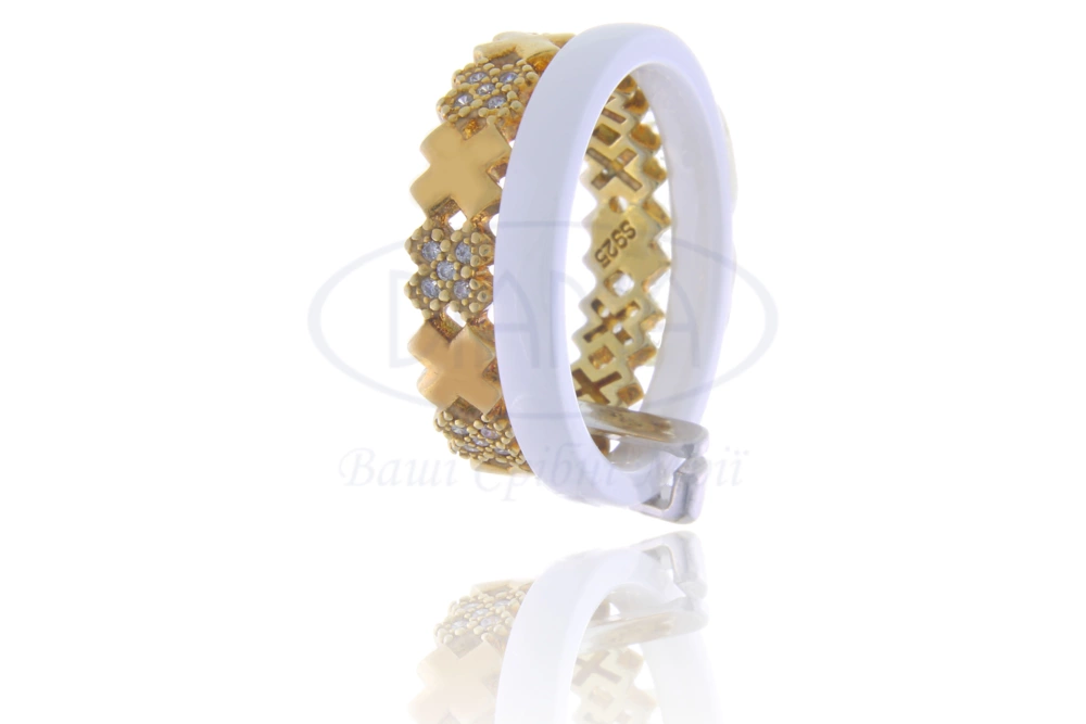 Срібна каблучка з позолотою та керамікою фото 1