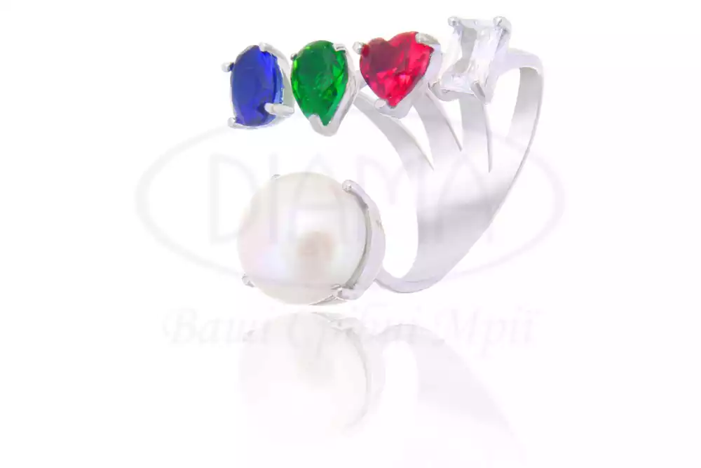 Каблучка срібна з Цирконом та Перлиною фото 1