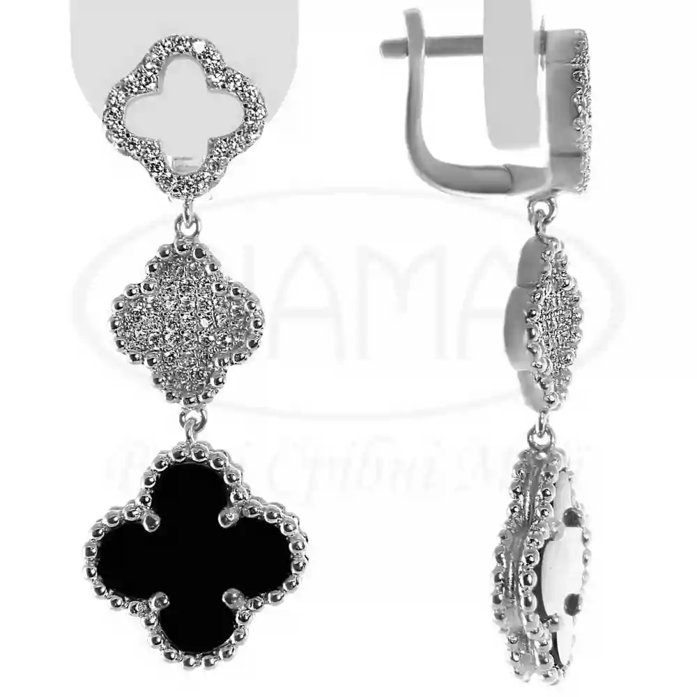 Срібні сережки з Оніксом та цирконом фото 1