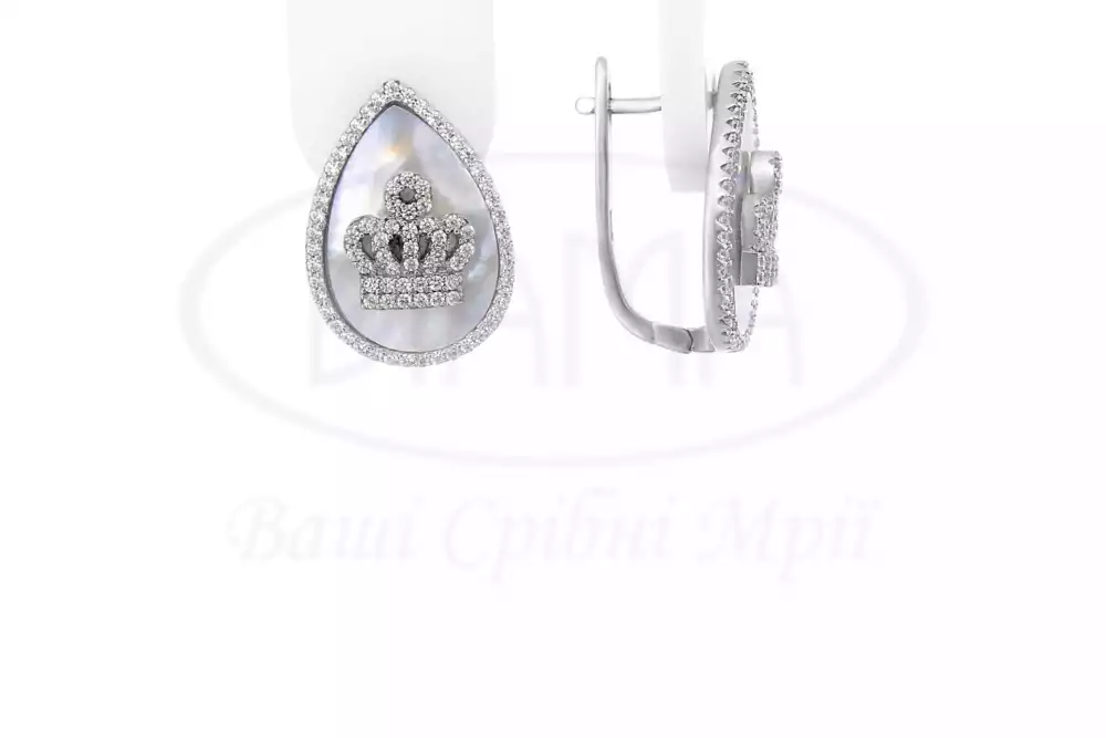 Сережки срібні з Перламутром та Цирконом фото 1