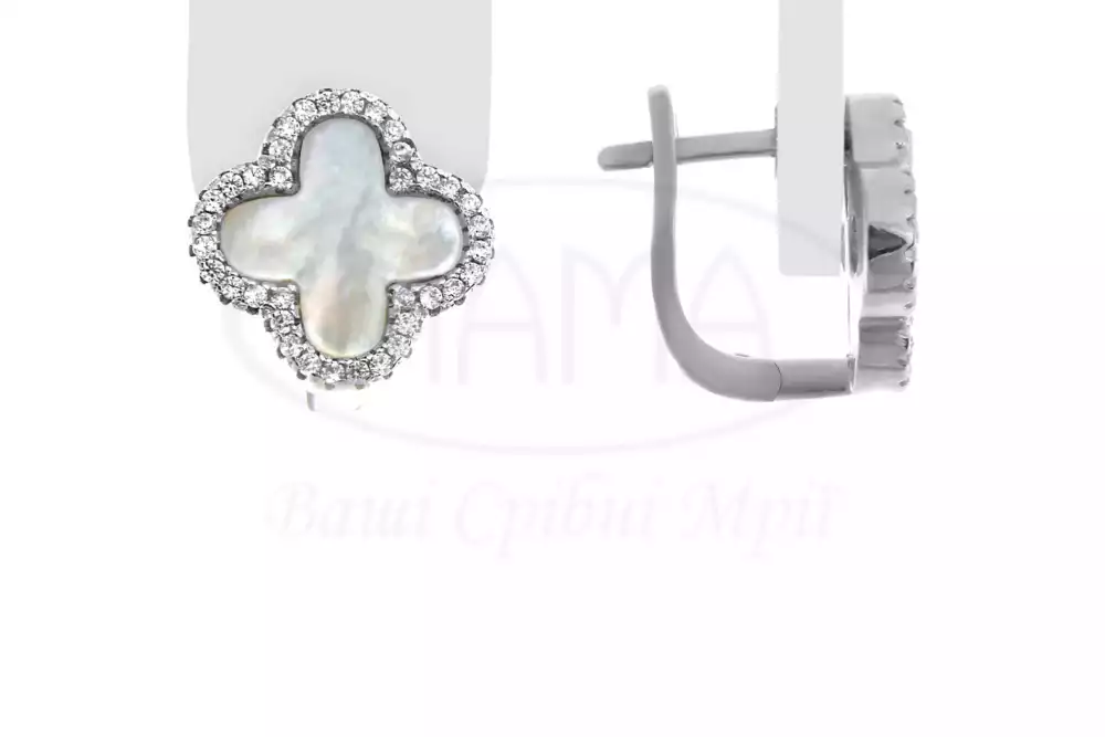 Сережки срібні "Клевер" з Перламутром фото 2