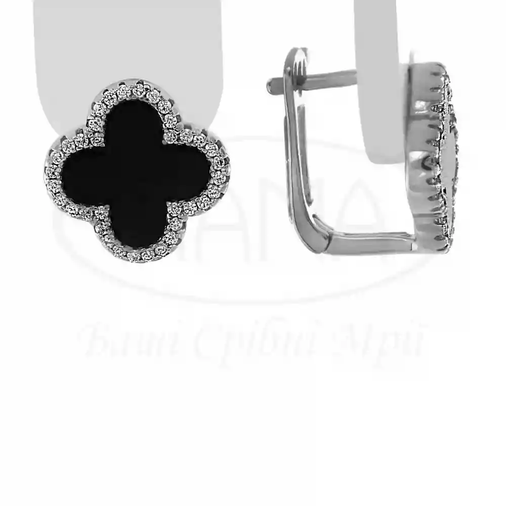 Сережки срібні "Клевер" з Оніксом фото 1
