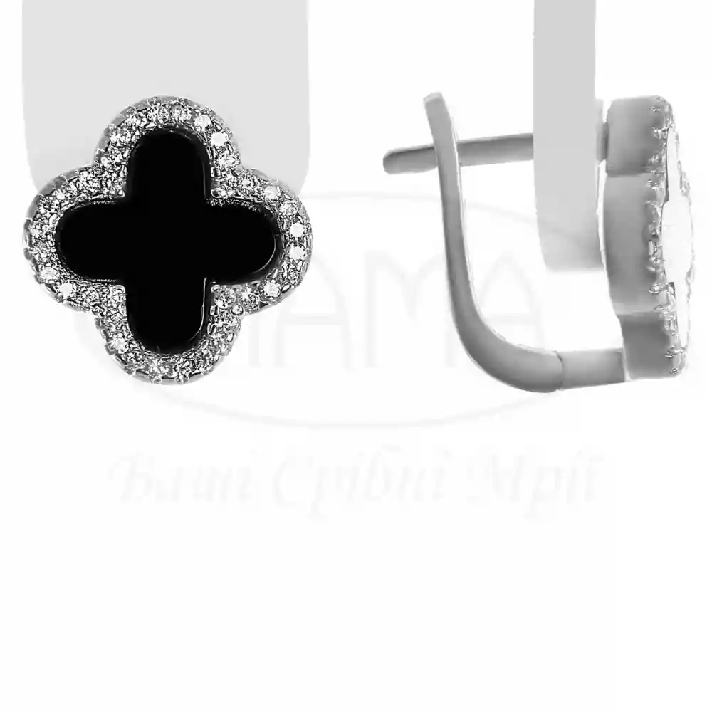 Сережки срібні "Клевер" з Оніксом фото 2