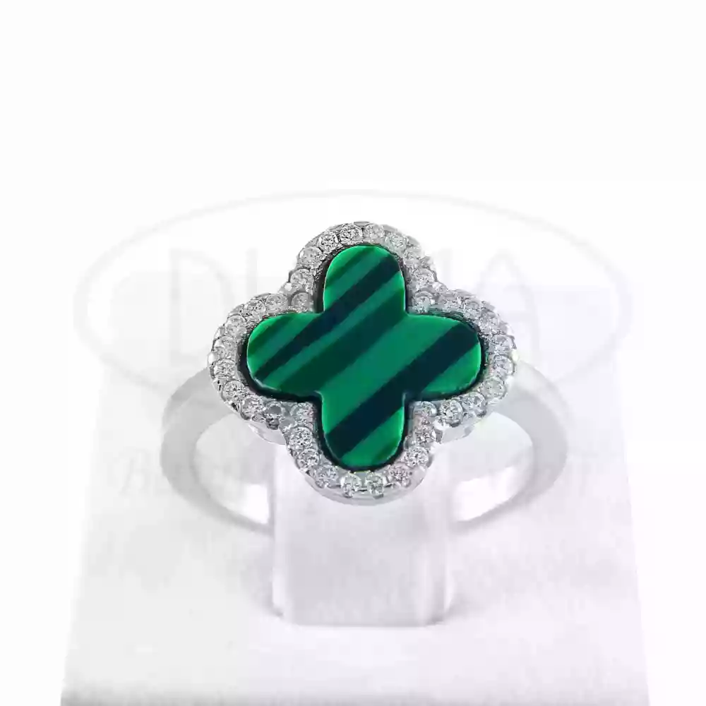 Срібна каблучка "Клевер" з малахітом фото 2