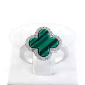 Срібна каблучка "Клевер" з малахітом