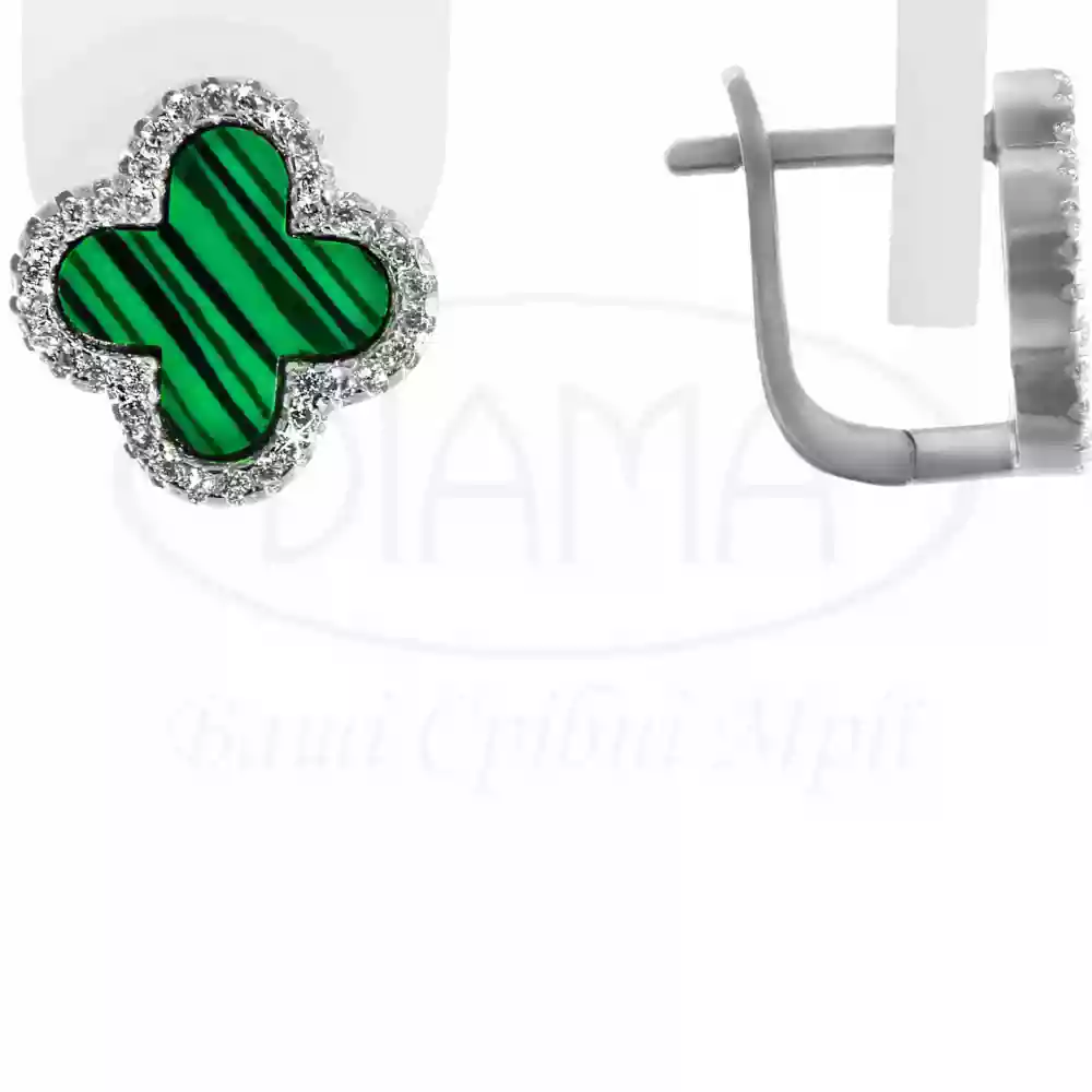 Срібні сережки "Клевер" з Малахітом фото 2