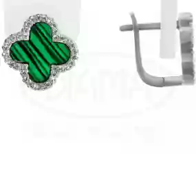 Срібні сережки "Клевер" з Малахітом