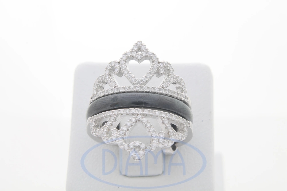 Керамічна каблучка з срібною короною фото 1