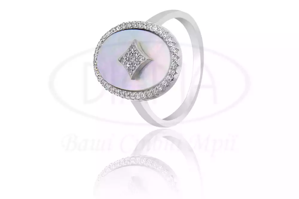 Каблучка срібна з Перламутром та Цирконом фото 1