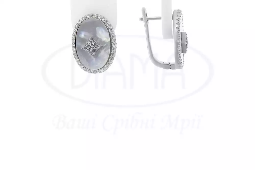 Сережки срібні з Перламутром та Цирконом фото 1