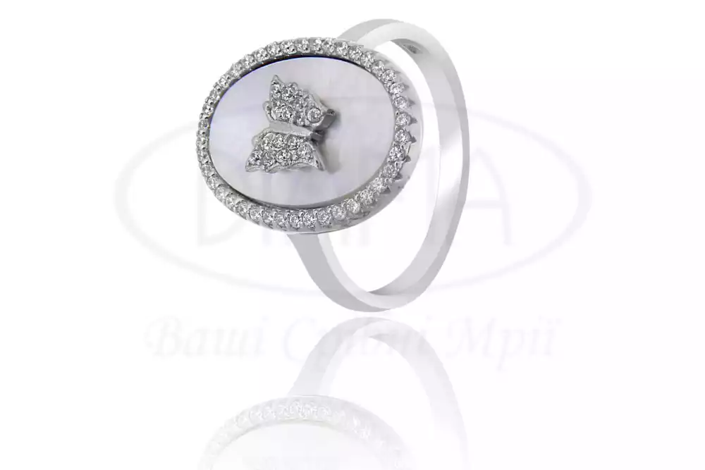 Каблучка срібна з Перламутром та Цирконом фото 1